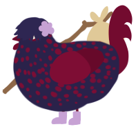 tea, a navy and maroon chicken with a speckle pattern