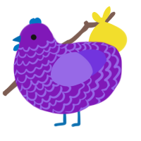 Fruit Cup, a violet and blurple chicken with a lace pattern