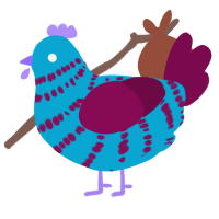 screenshot, a cerulean and wine chicken with a bar pattern