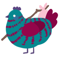 Watermimi, a teal and maroon chicken with a bar pattern