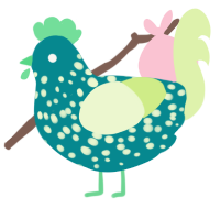 Lime, a teal and apple chicken with a speckle pattern