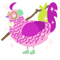 Vanth, a lavender and amethyst chicken with a lace pattern