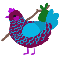 Magnet, a wine and cerulean chicken with a lace pattern