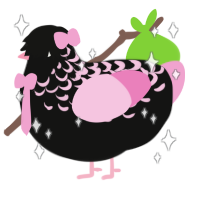 Sina, a black and pink chicken with a half-lace pattern