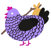 Eggplant, a lilac and sable chicken with a lace pattern