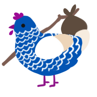 Rasberry, a ultramarine and cream chicken with a lace pattern