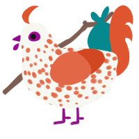 Icterus, a white and vermilion chicken with a speckle pattern