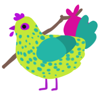 Whimzi, a lime and turquoise chicken with a speckle pattern