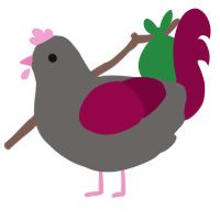 Agent Pink, a grey and maroon chicken