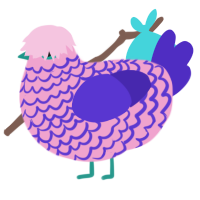 Scoots, a pink and indigo chicken with a lace pattern