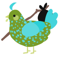free, a chartreuse and aqua chicken with a speckle pattern