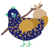 Sequin Pillow, a navy and gold chicken with a speckle pattern