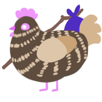 Mocha, a bark and beige chicken with a bar pattern