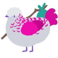 CURRENT Mopper, a mist and fuchsia chicken with a half-lace pattern