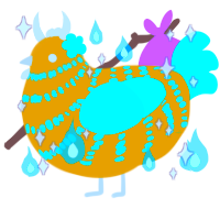 Hope, a ochre and aqua chicken with a bar pattern