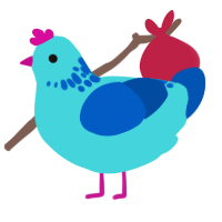 sorting later tired, a aqua and ultramarine chicken with a neck-speckle pattern