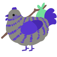 Banhammer, a ash and indigo chicken with a bar pattern