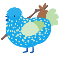 False Dotto, a sky and gluppy chicken with a speckle pattern