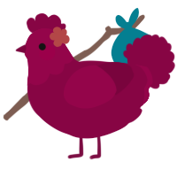 Sign, a maroon chicken with a head pattern
