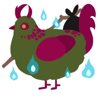 Shenlong, a olive and maroon chicken with a neck-speckle pattern
