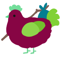 Sigurd, a maroon and grass chicken
