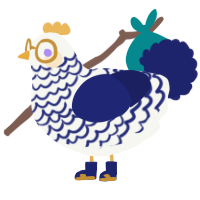 jonas, a white and navy chicken with a lace pattern