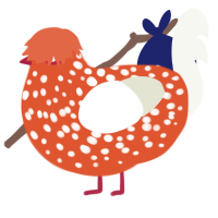 Gabriel, a vermilion and white chicken with a speckle pattern