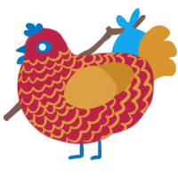 Coulrophobia, a crimson and orange chicken with a lace pattern