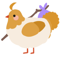 egg, a cream and orange chicken with a head pattern