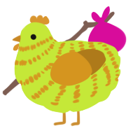 Hilighter, a lime and ochre chicken with a bar pattern