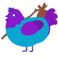 Lucky, a cerulean and violet chicken with a head pattern