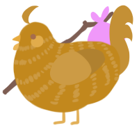 Grain, a ochre and gold chicken with a bar pattern