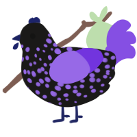 UV-A, a sable and blurple chicken with a speckle pattern