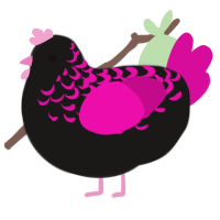 Rue, a sable and fuchsia chicken with a half-lace pattern