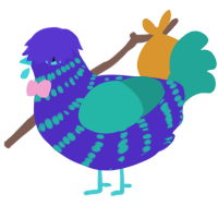 Blueberry Fanta, a indigo and turquoise chicken with a bar pattern