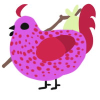 Bloodstained Barbie, a orchid and crimson chicken with a speckle pattern