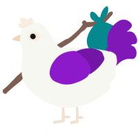 artificial grape, a white and violet chicken