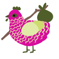 Mad Witch, a fuchsia and lemon chicken with a lace pattern