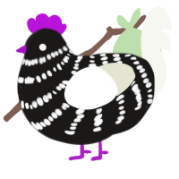 Null, a sable and white chicken with a bar pattern