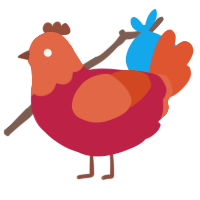 Blood Orange, a crimson and vermilion chicken with a head pattern