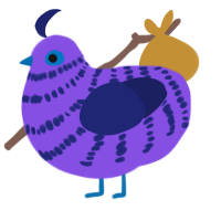 Anna, a blurple and navy chicken with a bar pattern