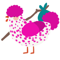 clown to clown, a white and fuchsia chicken with a speckle pattern