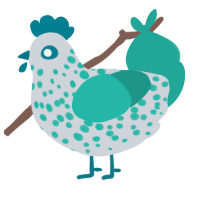 Percy Robins, a mist and turquoise chicken with a speckle pattern