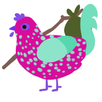 Cotton Candy, a fuchsia and mint chicken with a speckle pattern