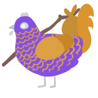 Joey, a blurple and orange chicken with a lace pattern