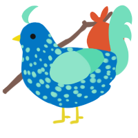 Blanket, a sapphire and mint chicken with a speckle pattern