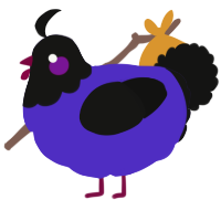 Blackberry, a indigo and black chicken with a head pattern