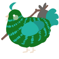 acelga, a leaf and turquoise chicken with a bar pattern