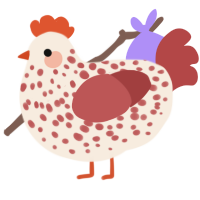 Lucius, a cream and red chicken with a speckle pattern