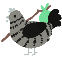 Slate, a ash and black chicken with a bar pattern